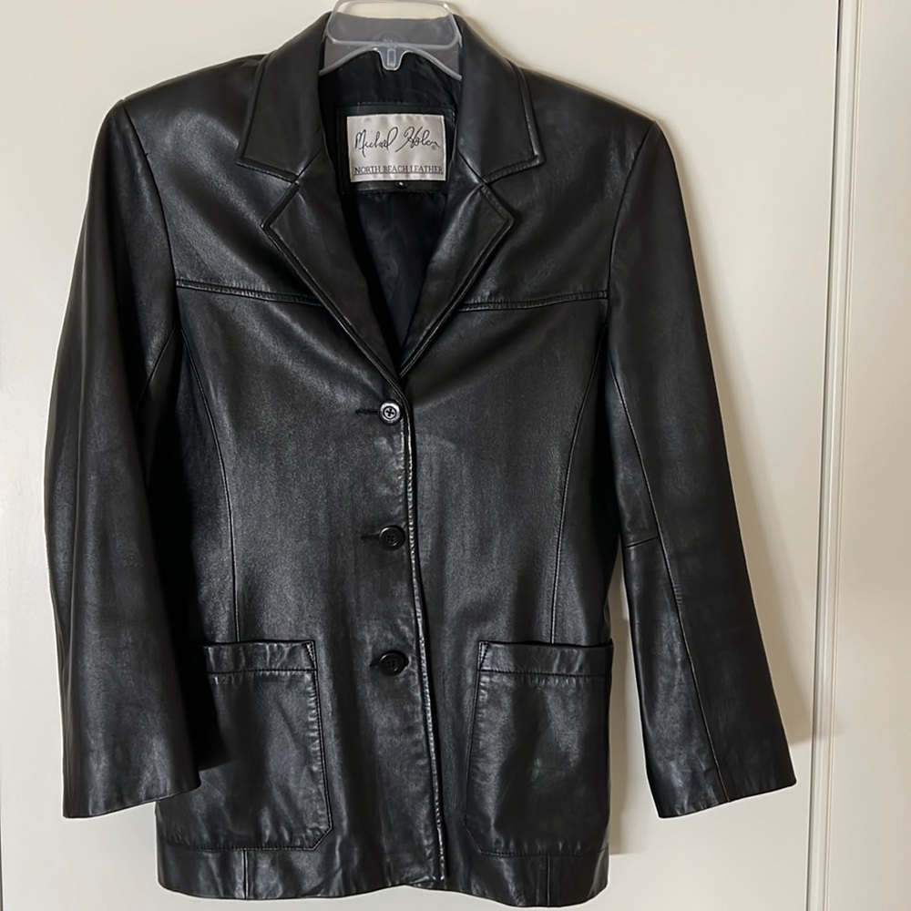 Michal Hoban North Beach Leather Classic 3 Buttons Lambskin Leather Jacket Sz  8
